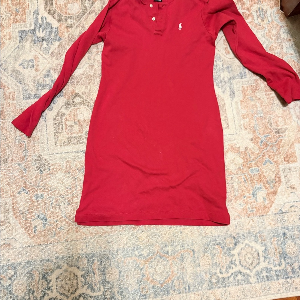 Ralph Lauren Bold Red Cotton Apparel dress/shirt long sleeve collar logo polo